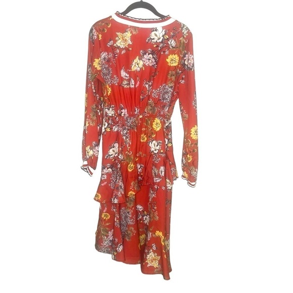 VANESSA SCOTT Red Floral Asymmetrical Hem Dress - Picture 3 of 6